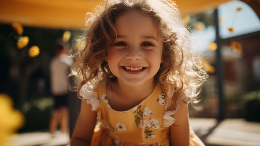 bambina si diverte al parco giochi