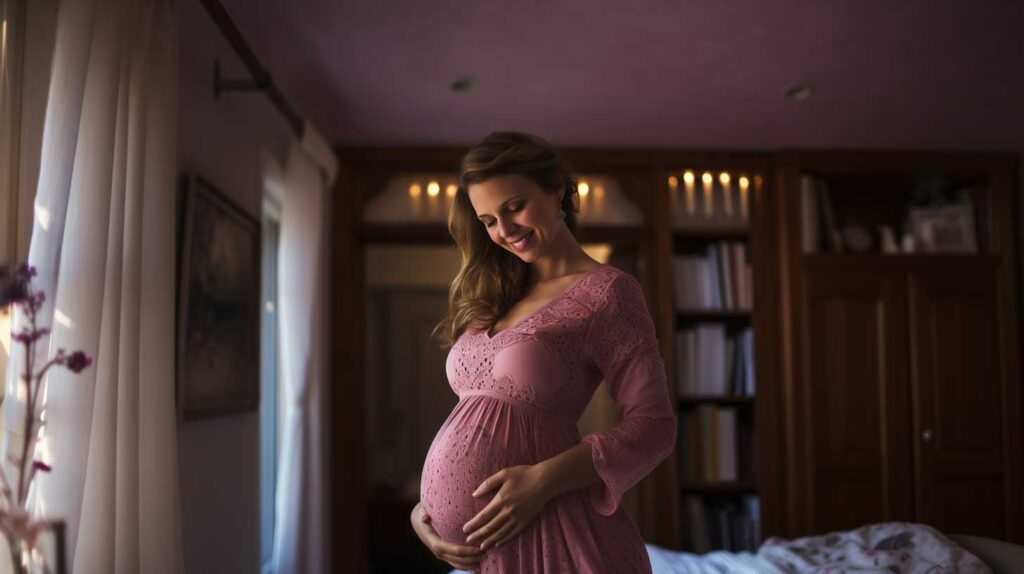 Una futura mamma guarda la pancia con amore ed emozione