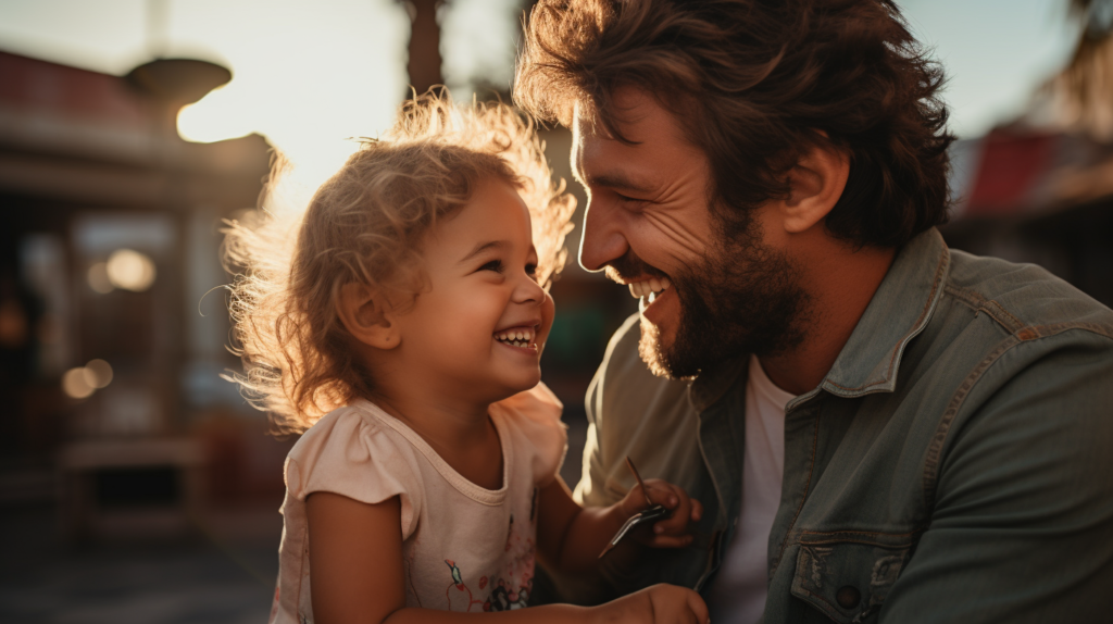 un papà con la sua bambina usa un'educazione dolce, senza lo sculaccione