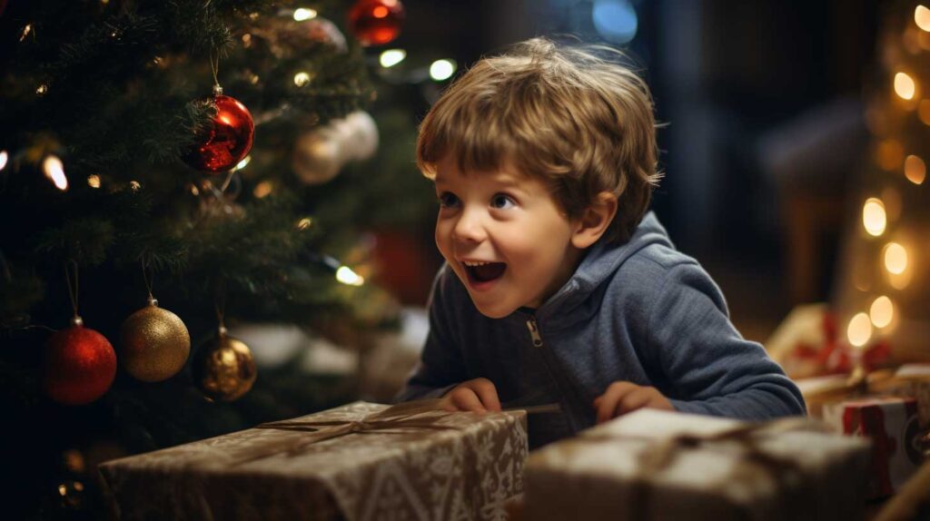 Un bambino felice delle vacanze di Natale